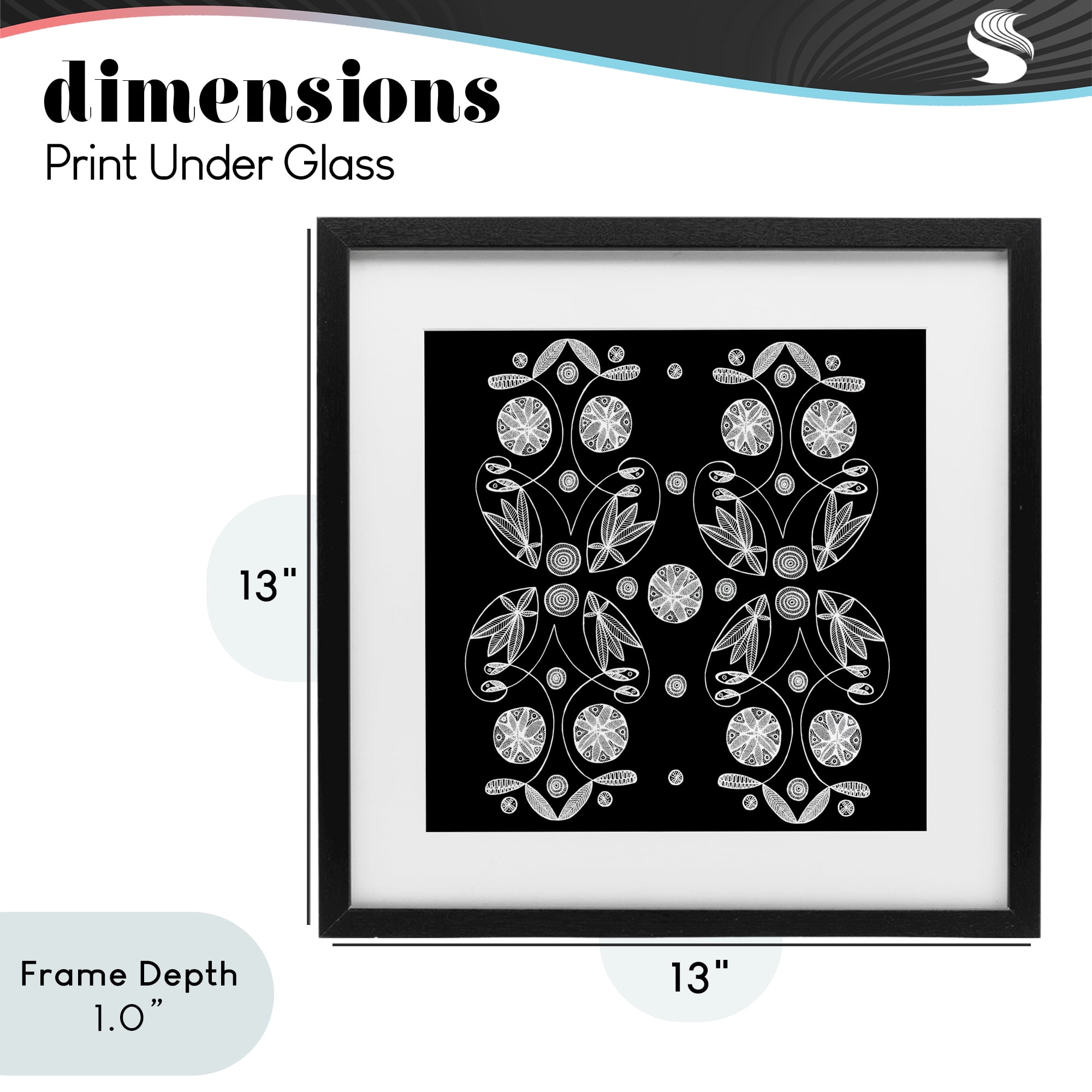 Stupell Industries Symmetrical Flower-Like Patterns Black Framed Print Under Glass, design by El Perkin