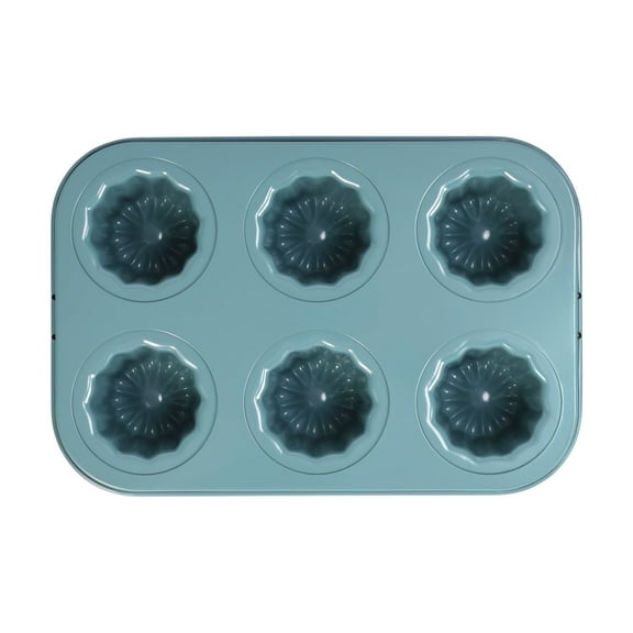 CHEFMADE Canele Mold Cake pan, 6-Cavity Muffin Pan, Non-Stick Cupcake Baking Pan Heavy Duty Carbon Steel Pan Muffin Tins Standard Baking Mold for Oven Baking?Green?