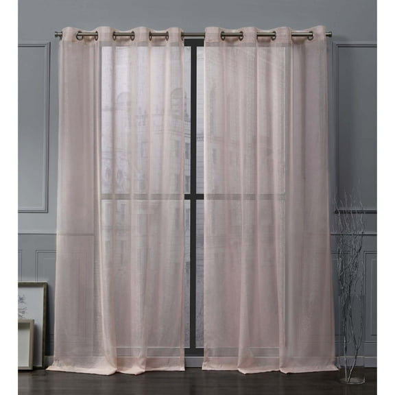 Nicole Miller Iceland Metallic Sheer Grommet Top Curtain Panel Pair, 54"x84", Blush
