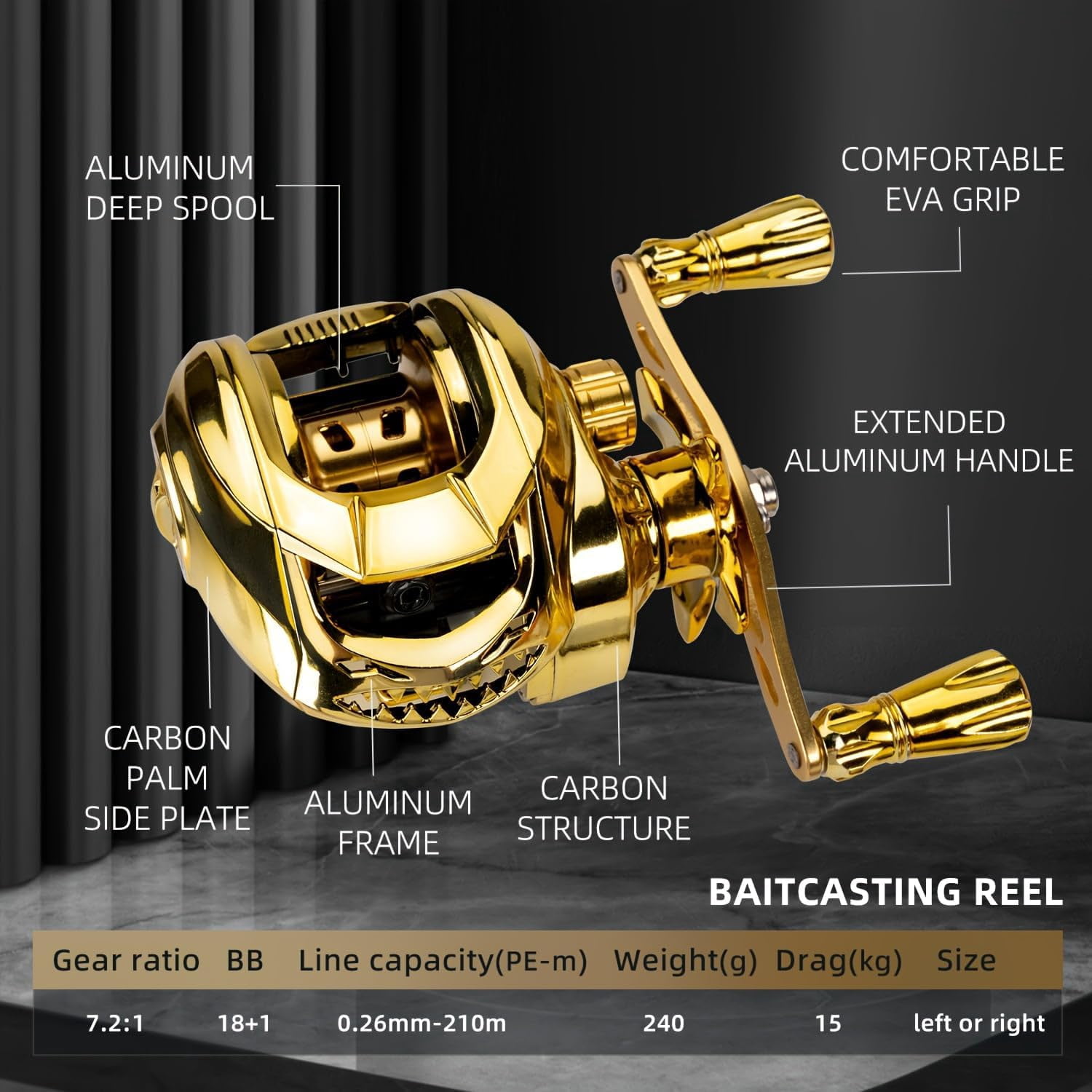 Fishing Reel with Magnetic Brake System - Spinning Reel with 15+1 Drag Settings, High-Speed Retrieval for Freshwater/Saltwater Fishing