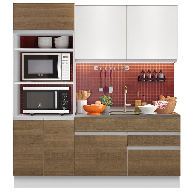 Cocina Integral Compacta Madesa Lívia (Sin Encimera ni Tarja) Blanco/Marrón/Blanco