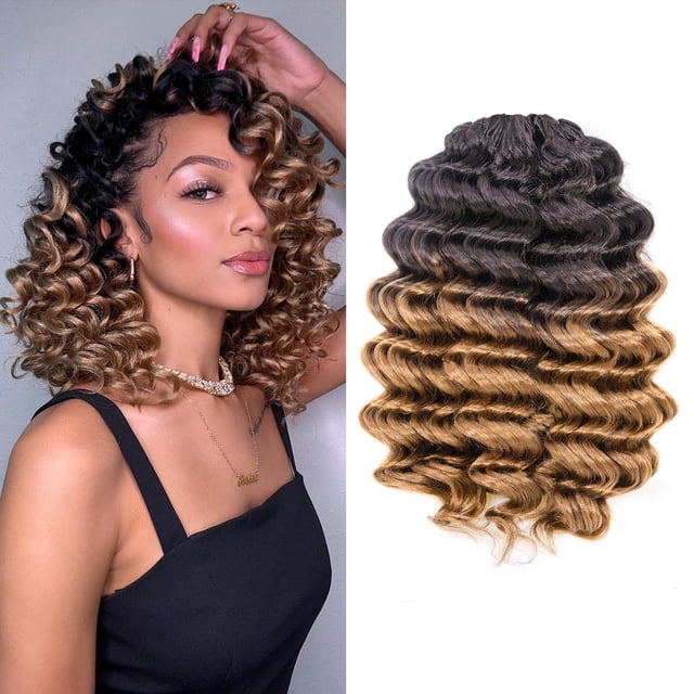 Cabello de ganchillo ToyoTree Ocean Wave, 14 pulgadas, 8 paquetes, color rubio degradado
