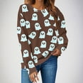thumbnail image 2 of Moxiu Funny Halloween Sweatshirts for Women Spooky Season Funny Long Sleeve Graphic Crewneck Pullover Tops Cute Ghost Sweater Brown,S, 2 of 4