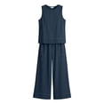 thumbnail image 6 of Mifsaly Two Piece Vacation Sets for Women Tank Top and Wide Leg Capri Pants with Pockets Contrast Seam Summer Casual Matching Outfits Navy,XL, 6 of 9
