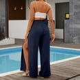 thumbnail image 6 of HAOTAGS Womens Fashion Wide Leg Pants, Button High Waisted Trousers Side Slit Pants Dark Blue, 6 of 9