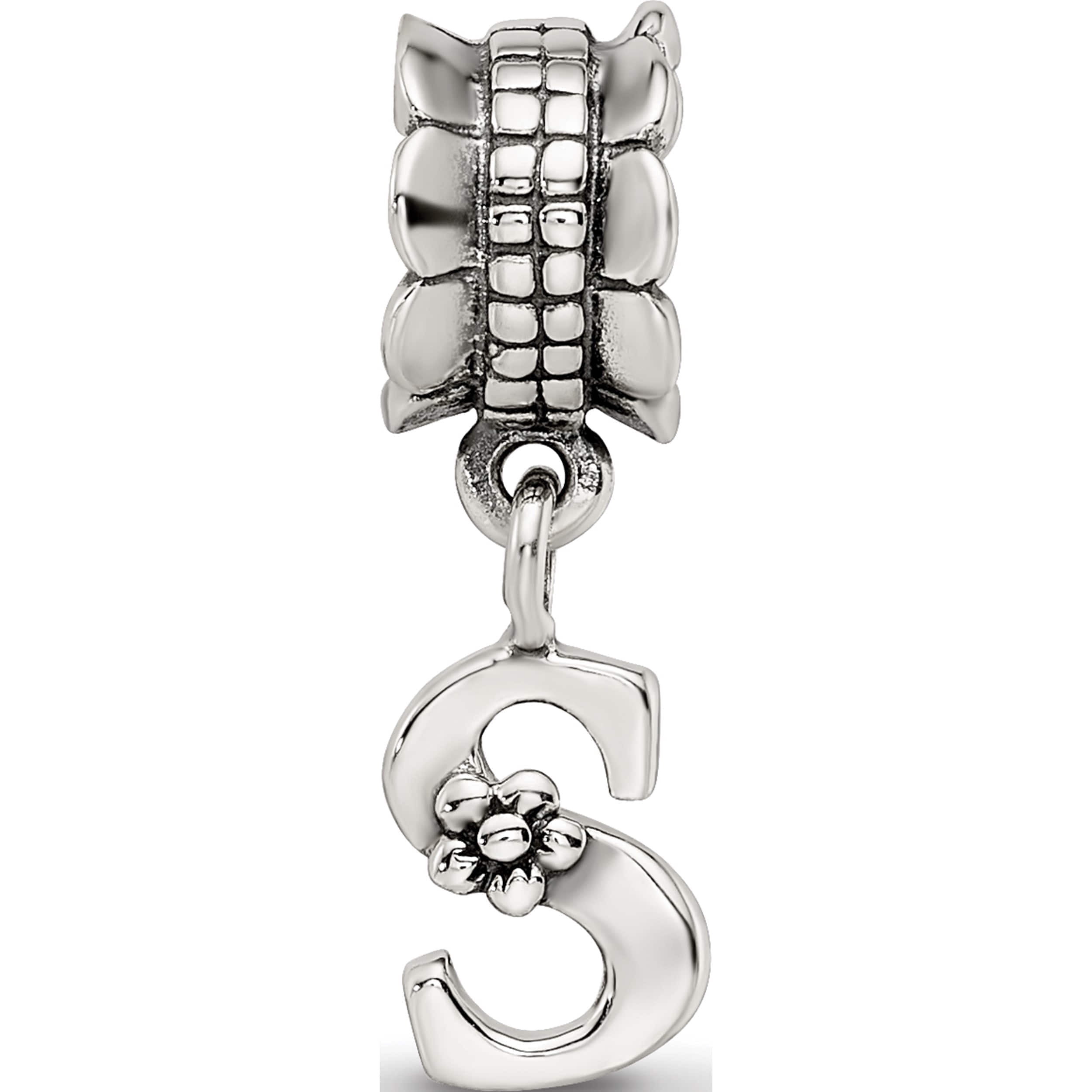 Sterling Silver Reflections Letter S Dangle Bead (18.18 X 5.45) Made In Thailand qrs1400s
