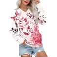 thumbnail image 2 of CLOISE Sweatshirts for Women Long Raglan Sleeve Pullover Tops Floral V Neck Shirts Fleece Loose Trendy Outdoor Fall Outfits with Pockets Red M, 2 of 5