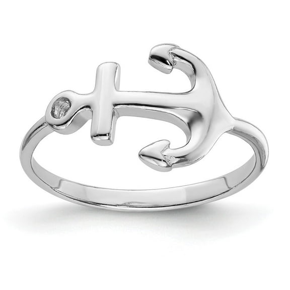 Auriga Fine Jewelry 925 Sterling Silver Rhodium Plated Polished Anchor Ring Size 7 for Women