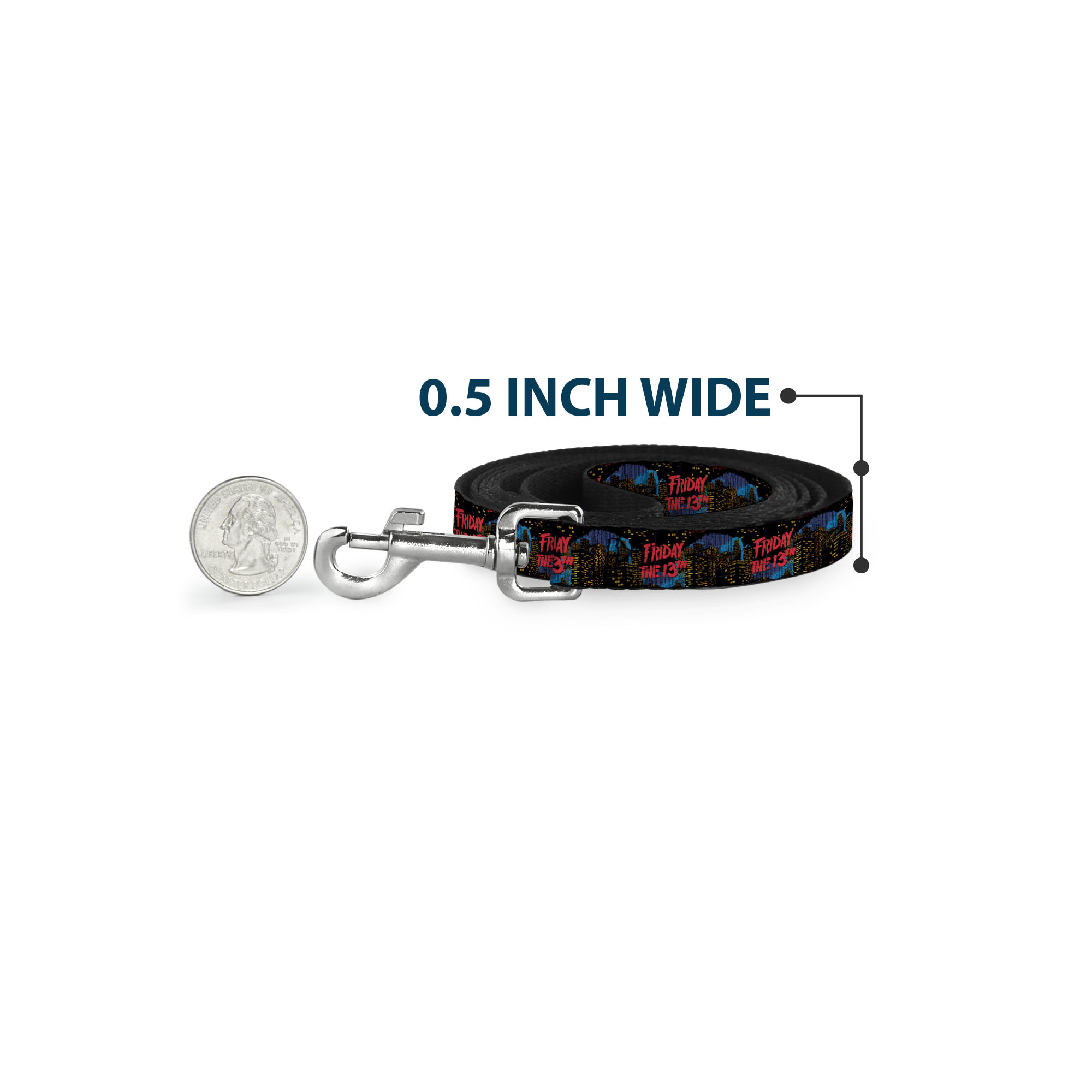 Warner Bros. Horror Movies Pet Leash, Dog Leash, Friday the 13th Jason Takes Manhattan Skyline Logo Black, 6 Feet Long 1.0 Inch Wide