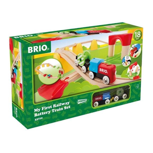 BRIO World 33710 - My First Railway Battery Operated Train Set | 25 Piece Wood Train Set for Toddlers | Inclusive of Accessories and Wooden Tracks | Certified by Forest Stewar