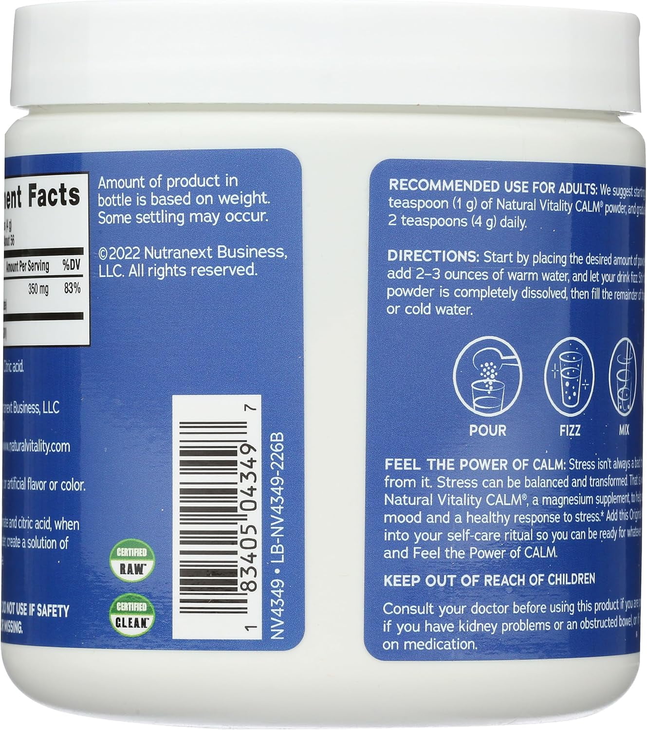 CALM Magnesium Powder Supplement | Unflavored | 8 oz | by Natural Vitality