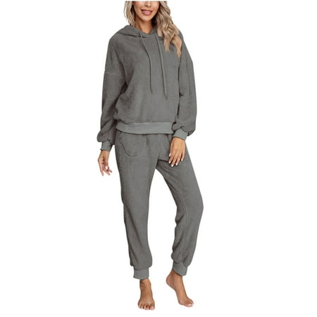 

Womens Fuzzy Sherpa Fleece Pajamas Set Long Sleeve Hoodies Pajama Pants Cozy 2 Piece Outfits Loungewear Sleepwear