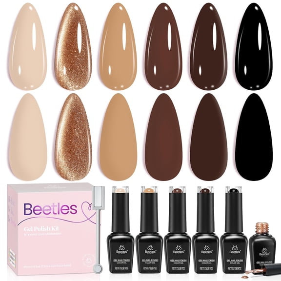 Beetles Brown Gel Nail Polish Set, 6 Colors Fall Nude Beige Black
