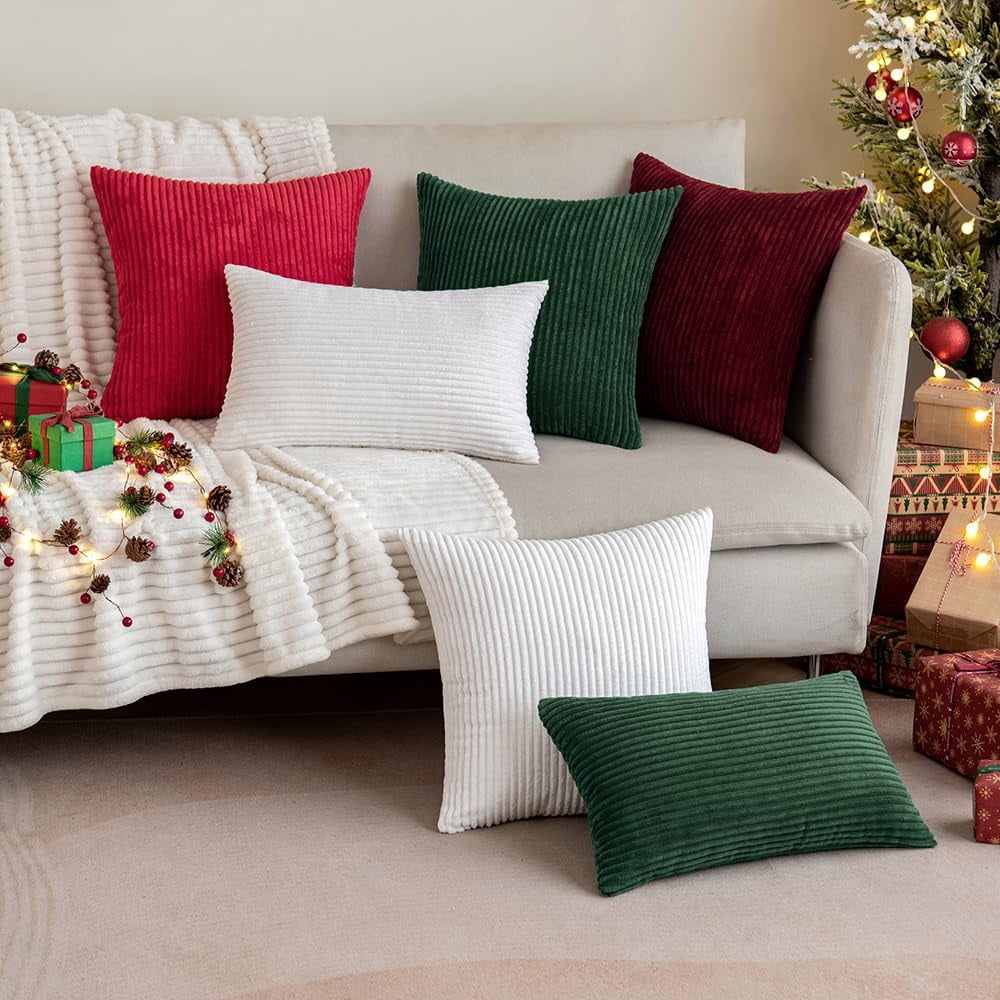 Wehilion 2pcs Throw Pillow Covers Set Cushion Cases Pillowcases for Sofa Bedroom Car Corduroy Soft Soild Decorative Square Christmas