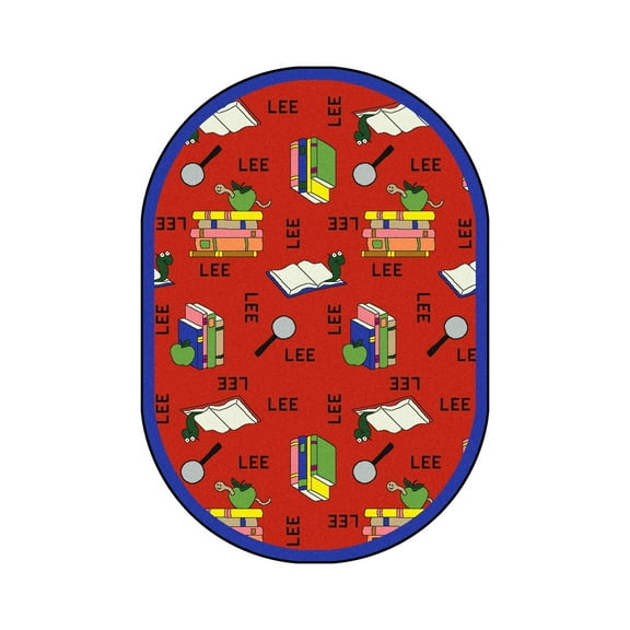 Bookworm (Spanish) 5'4" x 7'8" Oval Area Rug In Color Red