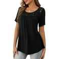 thumbnail image 4 of a.Jesdani Womens Tops Plus Size Short Sleeve Black Shirts Lace Pleated Tunic Blouses L, 4 of 8
