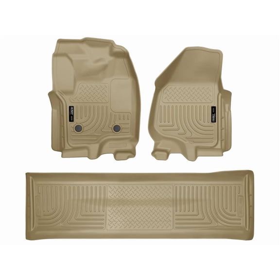 Husky Liners 99713 Weatherbeater Floor Mats Fit 2012-2016 Ford F-250, F-350, F-450 Crew Cab (w/w/o Manual Transfer Case Shifter, Driver’s Side Foot Rest) - Front/2nd Seat - Tan
