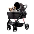 thumbnail image 2 of Ibiyaya  Retro Luxe 4-Wheel Luxury Dog-Cat Stroller with Two Openings, Foldable Pet Pram, Prism Black - Medium, 2 of 8