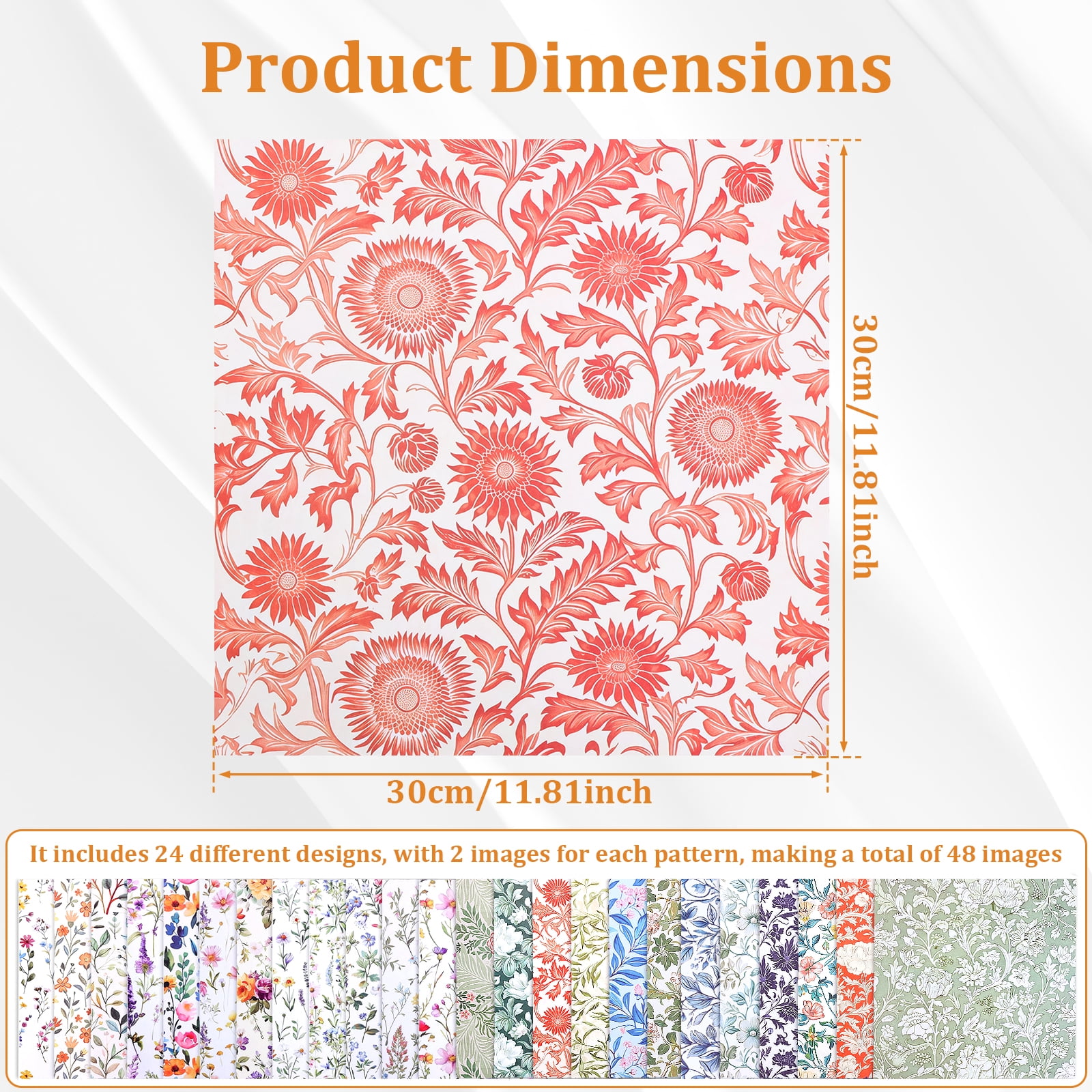 48Pcs Vintage Floral Scrapbook Paper Set Double Sided Flower Pattern Decorative Craft Paper for Birthday DIY Card