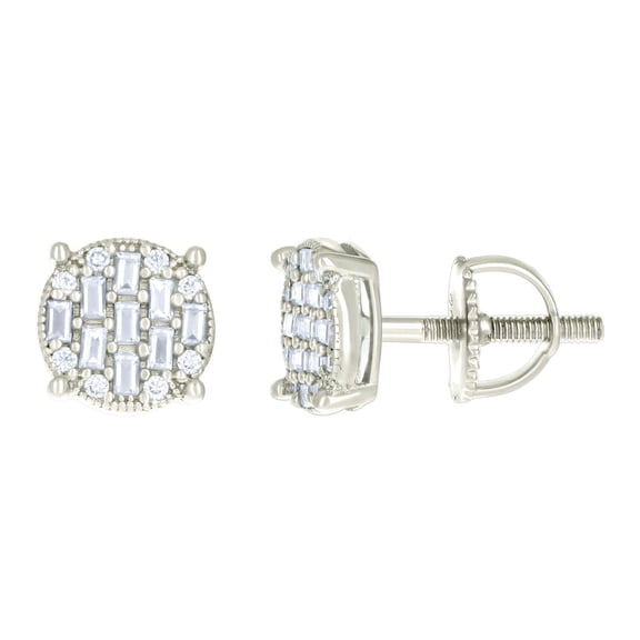 925 Sterling Silver Womens 0.08ct Round 0.51ct Baguette Moissanite Fashion Stud Earrings 7.3x7.3mm Wide Stud Earring for
