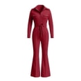 thumbnail image 4 of BRGZLK Women Dressy Jumpsuit 2026 Trendy Solid Color Long Sleeve Collared Flare Leg Romper Casual Business Work Jumpsuits Night Out Outfit Overalls Wine L, 4 of 6
