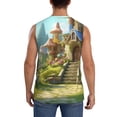 thumbnail image 4 of Lsque Cute Mushroom Town A Print Men's Cotton Blend Sleeveless Muscle Shirts (S-3XL)- Moisture Wicking, Odor Protection, UPF 30+,XX-Large, 4 of 8