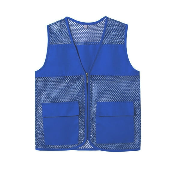 Duixinghas Hollow Out Zipper Placket Double Pockets V-neck Work Vest Volunteer Bright Color Loose Fit Unisex Waistcoat
