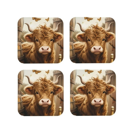 

Leather Coasters of 4 Adorable Calf Butterflies Champagne Drink Coasters Foe Tabletop Protection Funny Desk Coasters Good Housewarming Gifts Square