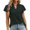 thumbnail image 3 of Camiseta de manga corta plisada de Jacquard para mujer, Tops básicos de viaje de verano con cuello en V, camisetas informales ajustadas de Color sólido para mujer, 3 of 4