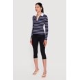 thumbnail image 3 of Women's Almost Famous Ribbed Knit Striped Long Sleeve Polo Shirt, 3 of 4
