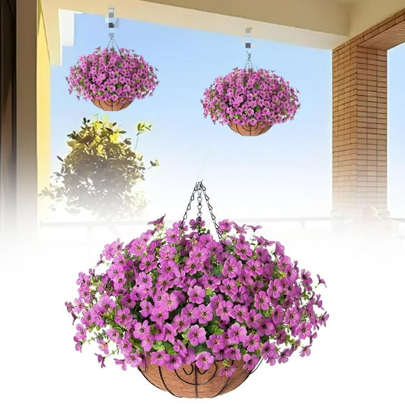 WHEANG Artificial Hanging Flowers Plants With Basket Spring Outdoor Outside Decoration Faux Colorful In Planter Look Real Home Porch Patio Balcony Yard Decor