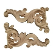 2pcs Wood Carved Onlay Wood Carving Appliques Furniture Door Solid Wood Decal