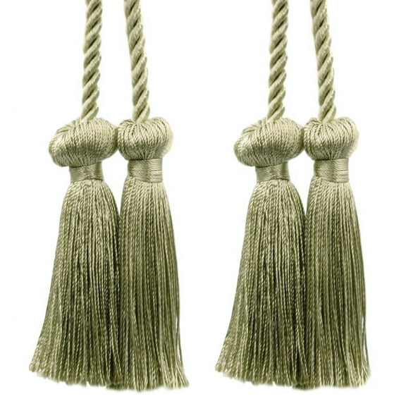 Decorative Double Tassel Curtain and Drapery Tieback / Holdback, 3" Tassel (7.5cm), 27" Spread (68.5cm) # CCT, Beige Green #L47 (Beige Olive Green) Set of 2