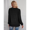 thumbnail image 4 of Camiseta básica de manga larga con escote en V y mangas abullonadas para mujer, color negro XXL, 4 of 6