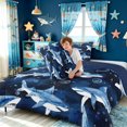 thumbnail image 4 of meiyoeat Blue Watercolor Shark Bubble Full Size Comforter Sets for Boys Kids, Cartoon Ocean Wildlife Bedding Comforter Set, Blue Reversible, 3 Pieces, 1 Comforter and 2 Pillowcases, 4 of 6