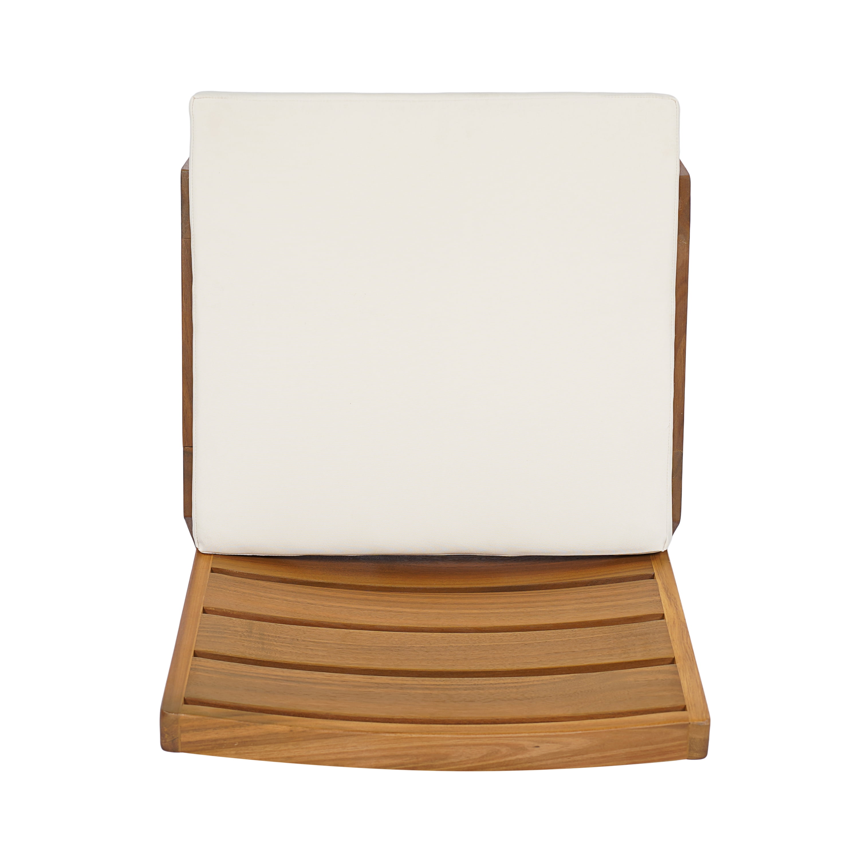 Set of 2 Outdoor Dining Chairs with Acacia Wood Frame and Beige Washable Cushions, Armless Patio Chairs and Garden Seating for Backyard, Teak Finish