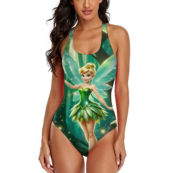 Women's Tinker Bell Swimsuit One Piece Bathing Suit Tummy Control Sports Beach Swimwear