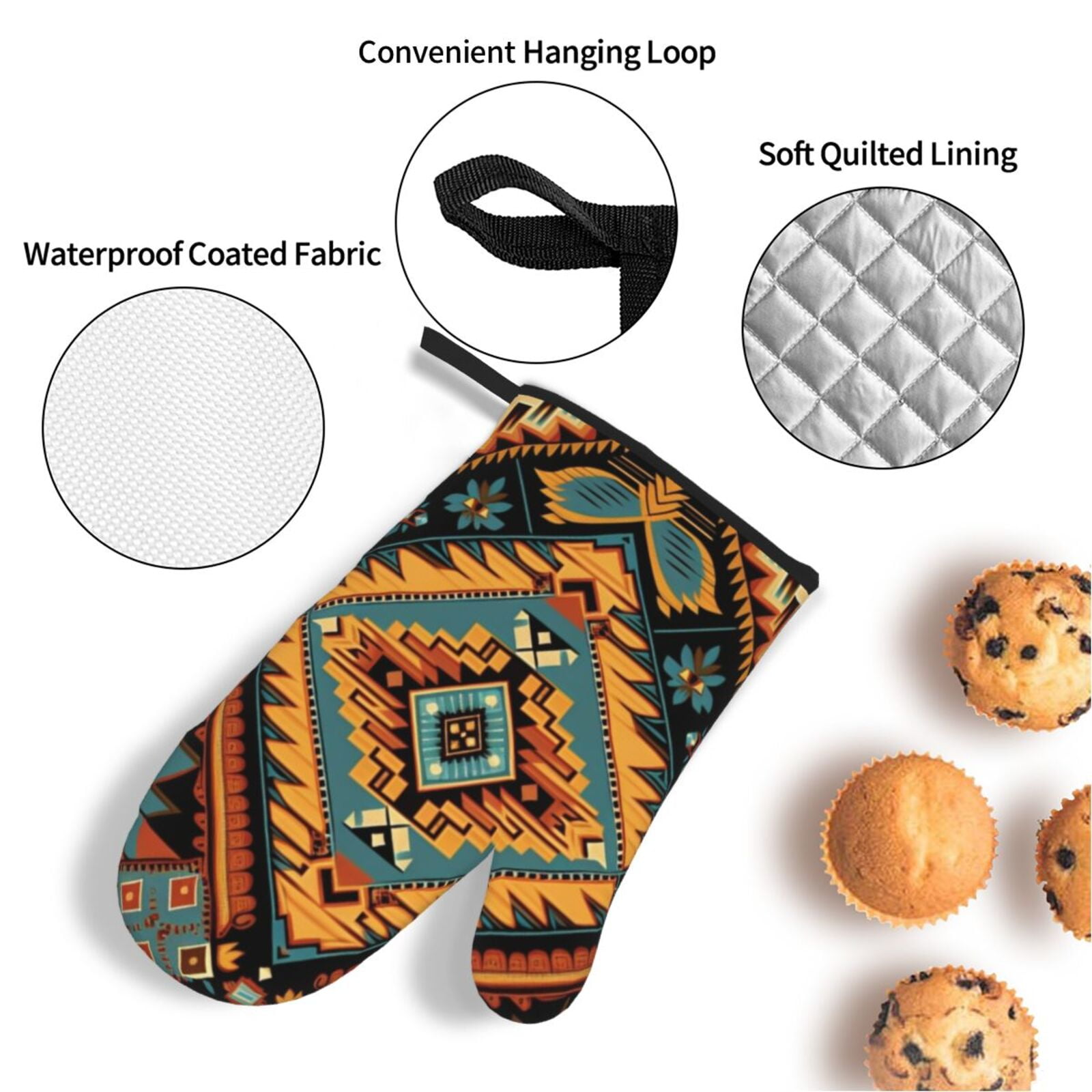 Southwest Tribal Indian Geometric 4Pcs Oven Mitts and Pot Holders Sets Oven Kitchen Gloves Hot Pads for Cooking BBQ Baking Grilling