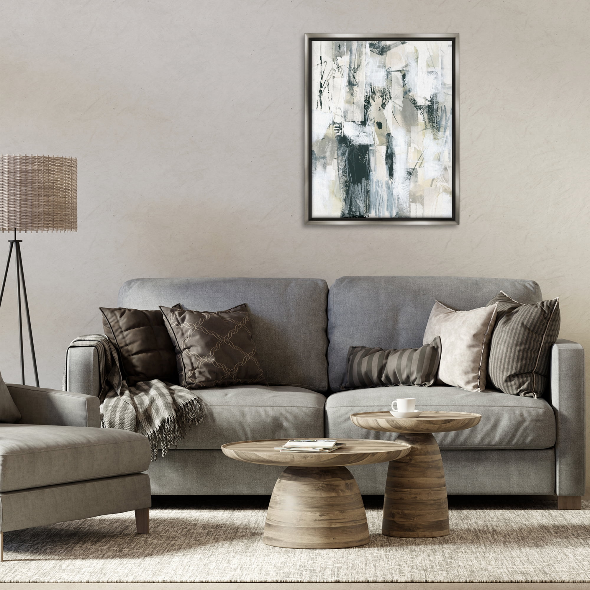 Stupell Industries Expressive Grey Abstraction Abstract Painting Gray Floater Framed Canvas Art Print Wall Art, 25 x 31