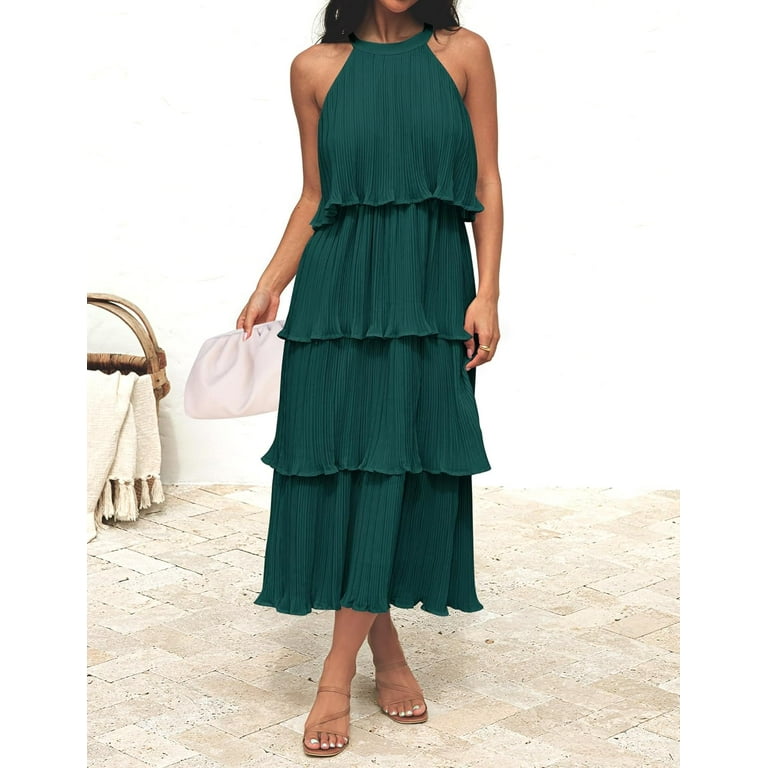Women's 2024 Summer Sleeveless Halter Neck Ruffle Tiered