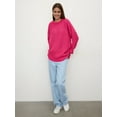 thumbnail image 6 of Women'S Crew Neck Sweater Long Sleeve Lantern Sleeve Hollow Knit Loose Casual Sweater Rose Red L, 6 of 9