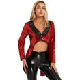 thumbnail image 3 of Mufeng Women's Sparkle Sequin Victorian Steampunk Tailcoat Ringmaster Circus Show Jacket Party Wear Red 3XL, 3 of 7