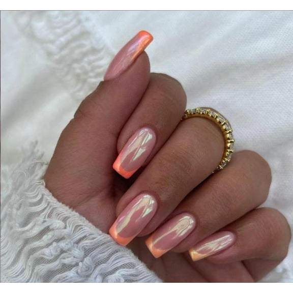 YTTAL French short square press on nails, summer false nails with cute flower pink design, glossy gel finish acrylic nails, thick natural reusable nail glue set for women, 24 pieces