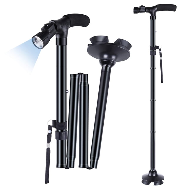 Bastón de caminar Ohuhu, luz LED plegable, ajustable, 103 kg