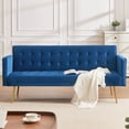 thumbnail image 2 of SYNGAR Couches for Living Room, Velvet Upholstered Convertible Sofa Bed with Armrests, Metal Legs, Adjustable Backrest, Mid Century Futon Sofa and Couch for Home Apartment Living Room, Blue, 2 of 10