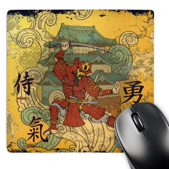 3dRose, A Samurai Warrior Against An Oriental Building With Oriental Writing., MousePad