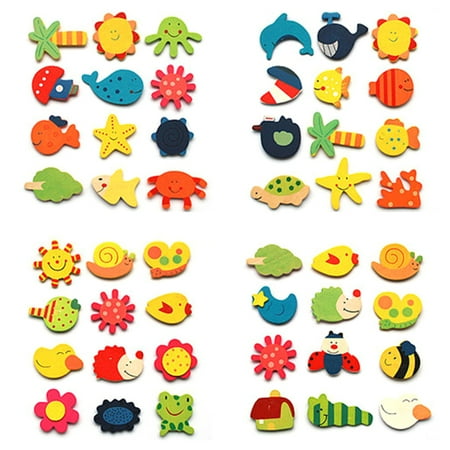 

Sijiali 12Pcs/Set Animals Wooden Magnetic Fridge Stickers Refrigerator Home Decoration