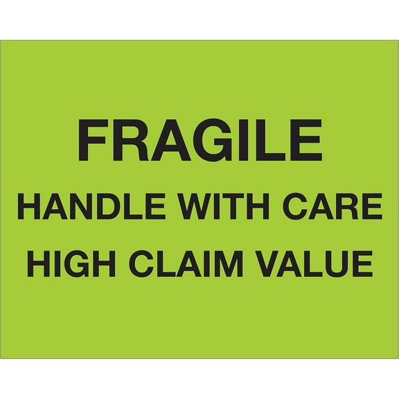 Tape Logic Labels "Fragile Handle With Care - High Claim Value" 8" x 10" Fluo DL1333