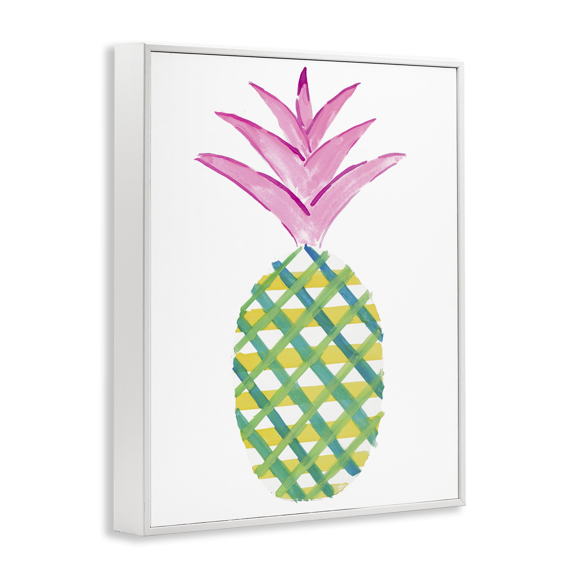 Stupell Industries Tropical Plaid Pineapple Food & Beverage Painting White Framed Art Print Wall Art, 16 x 20