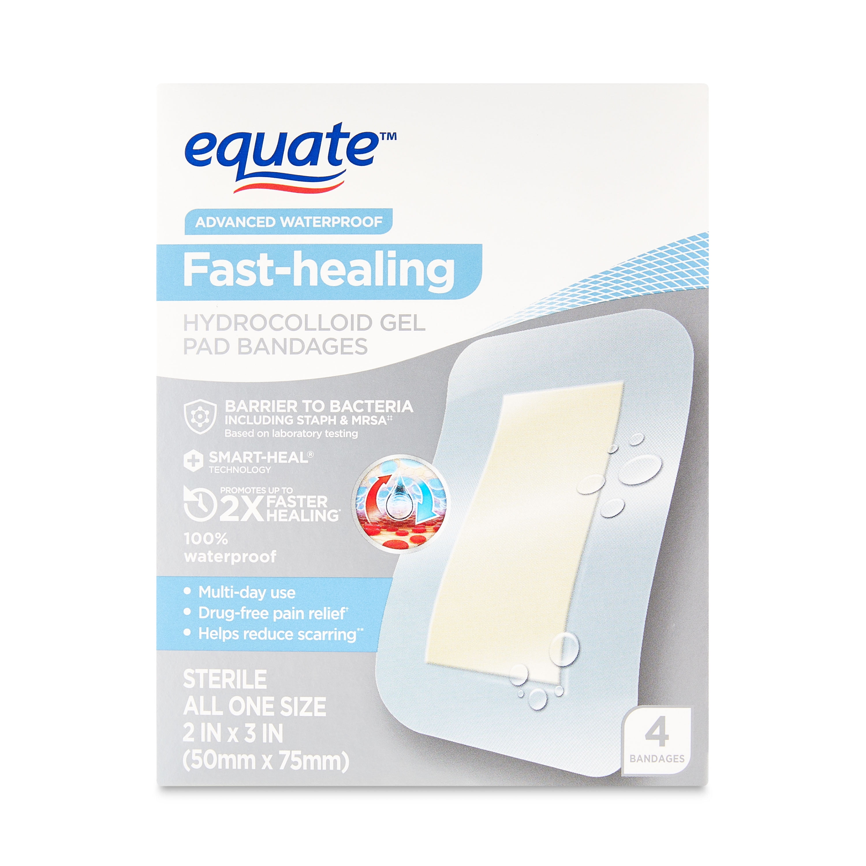 Equate FastHealing Hydrocolloid Gel Pad Bandages, 4 Count
